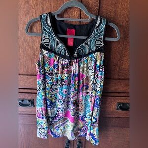 Cristina V Paisley Embellished Tank‎ Top Colorful Sleeveless Blouse